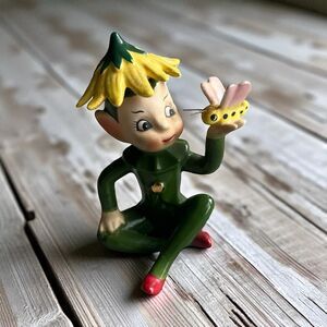 Vintage Japan Pixie Elf Figurine with Flower Hat & Butterfly